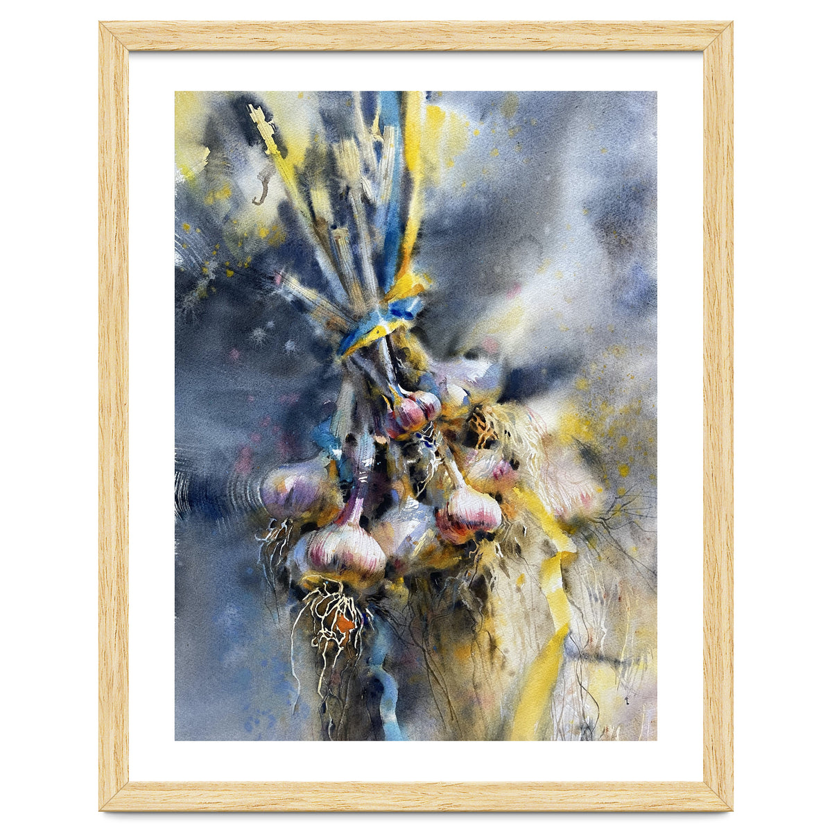 Garlic With Ribbon. Watercolor painting Still life