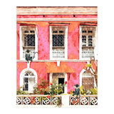 Monkey Business | Watercolor Tropical Goa Architecture Painting | Travel Pastel Pink Blush Building (Print Only) thumbnail