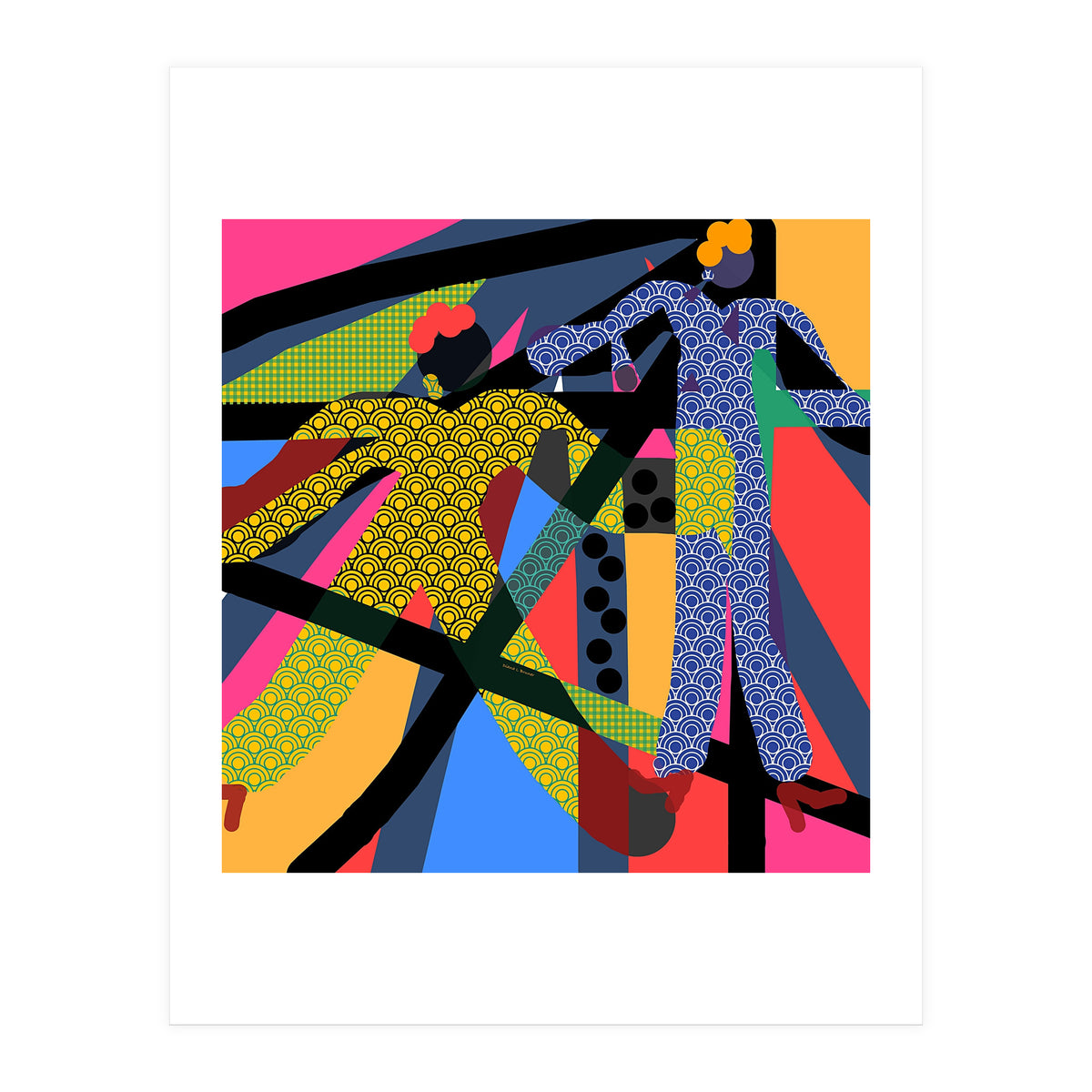 LADIES WEARING YELLOW AND BLUE PATTERNS (Print Only)