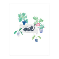 Black Cat And House Plants (Print Only)