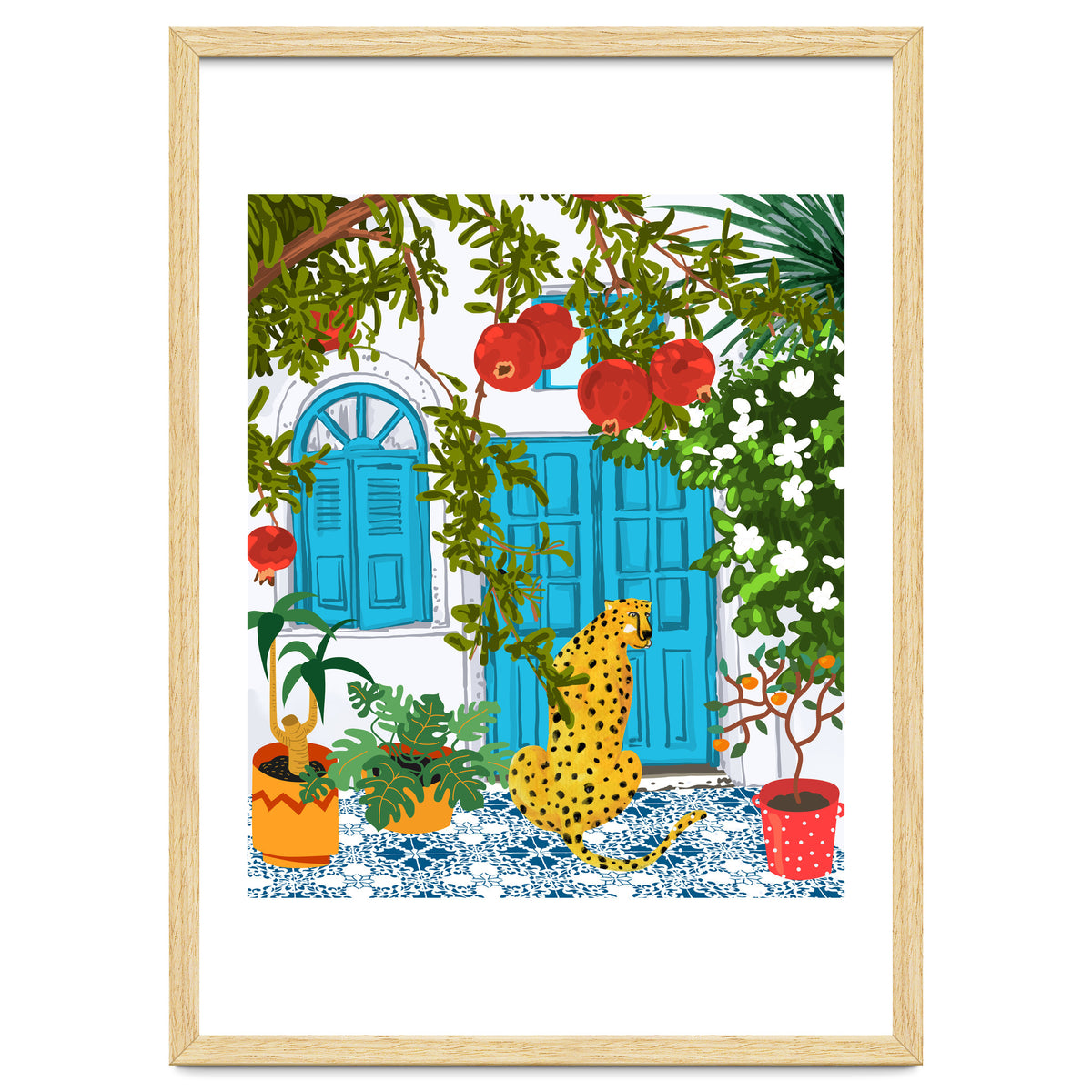 Cheetah Home, Morocco Architecture Illustration, Greece Cats Tropical Urban Jungle Pomegranate