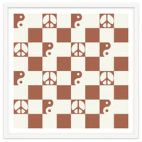 Checkered Peace Symbol & Yin Yang Pattern \\ Beige & Brown Color Palette