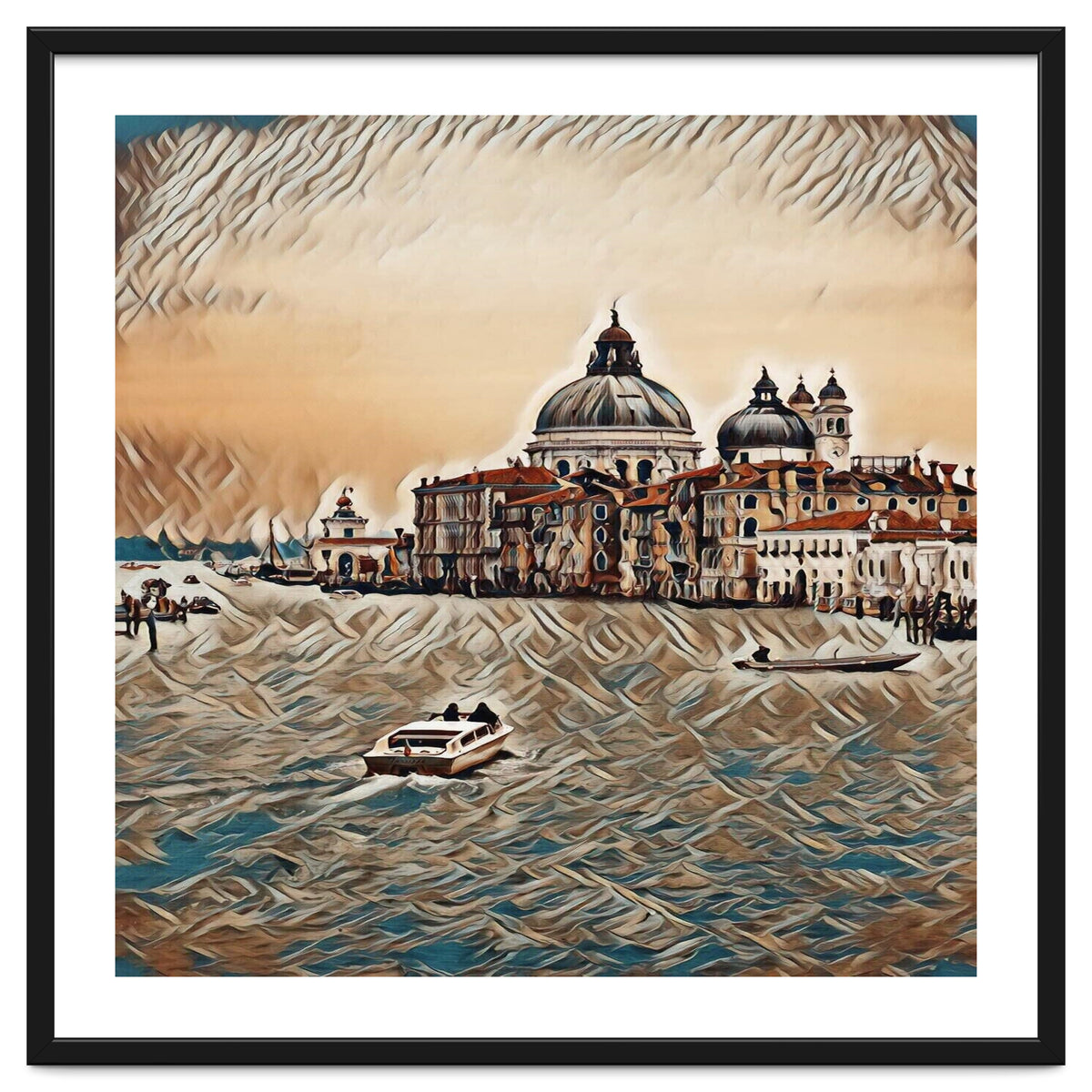 Boat In Venice San Mark`s Basilica Italian Tour Vintage