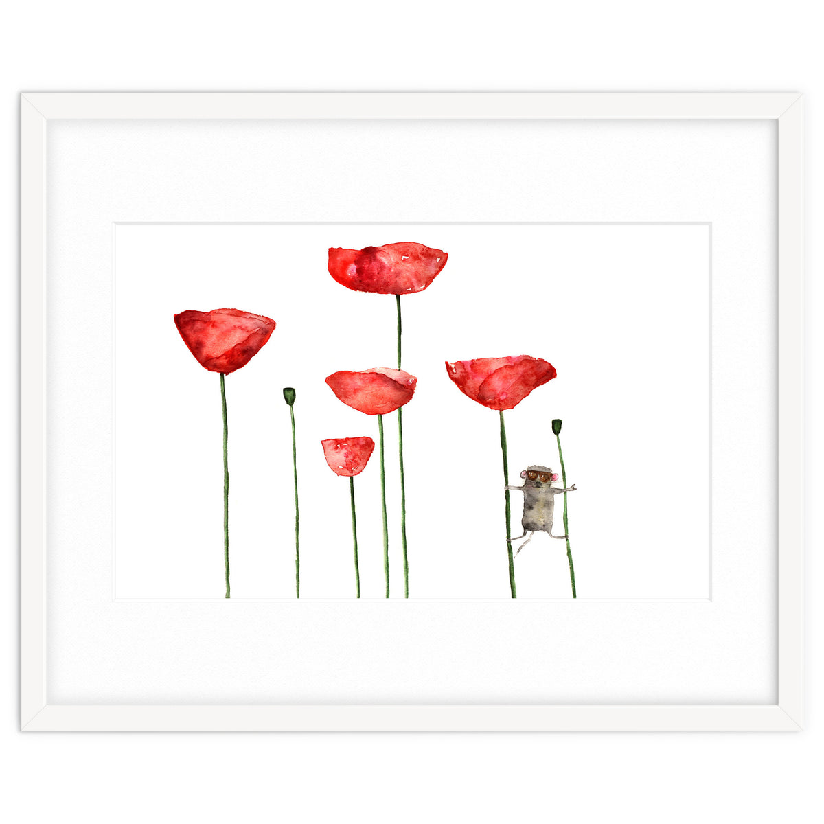Little mouse loves big poppies || watercolor for nursery
