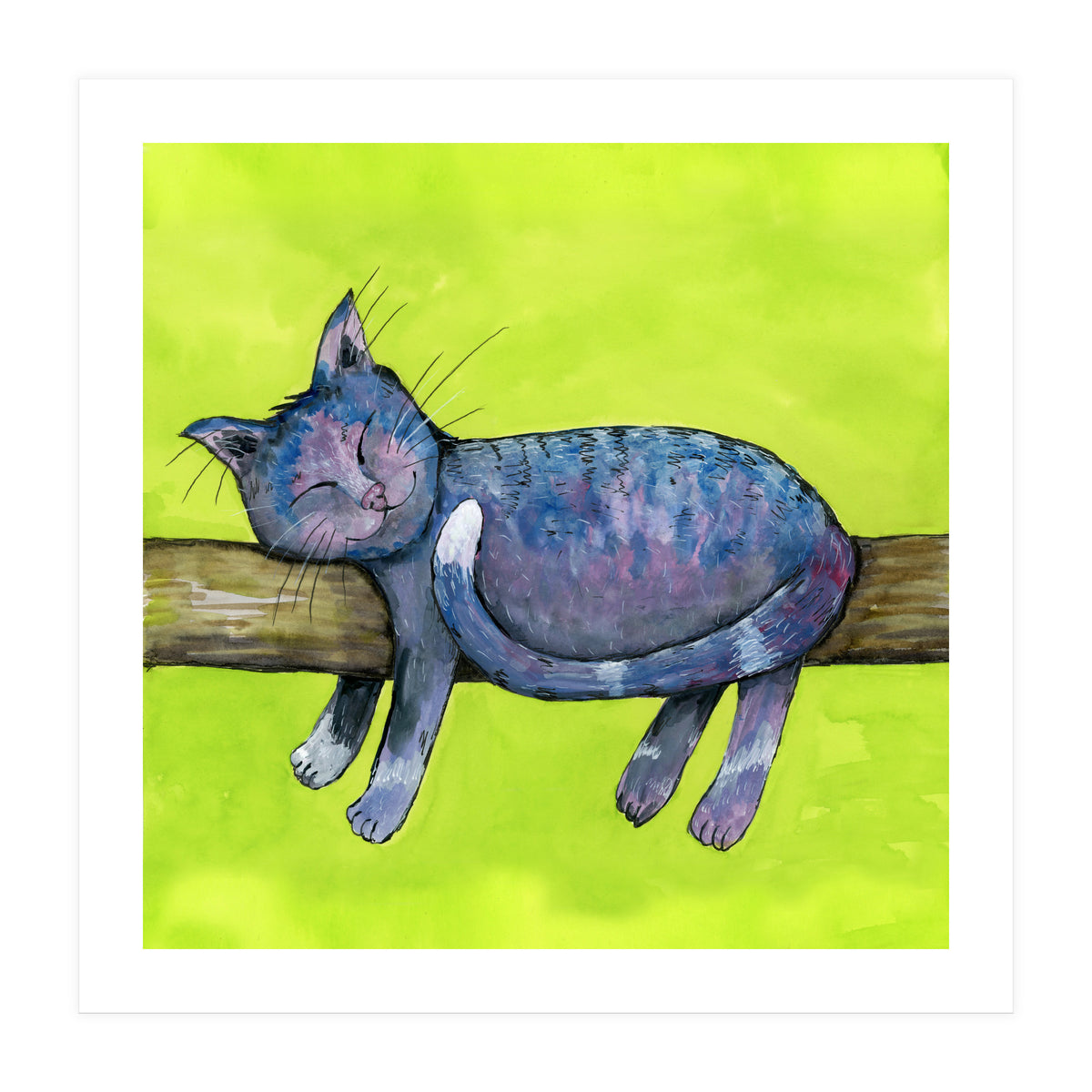 Sleeping cat in purpe (Print Only)