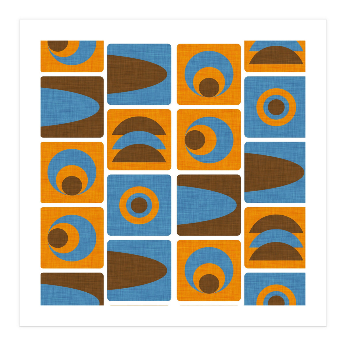 70s Cube Geo Orange Blue  (Print Only)