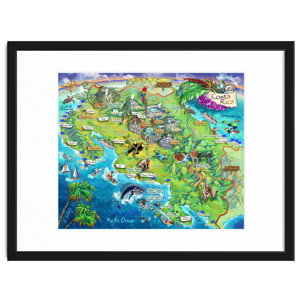 Costa Rica Map Illustration