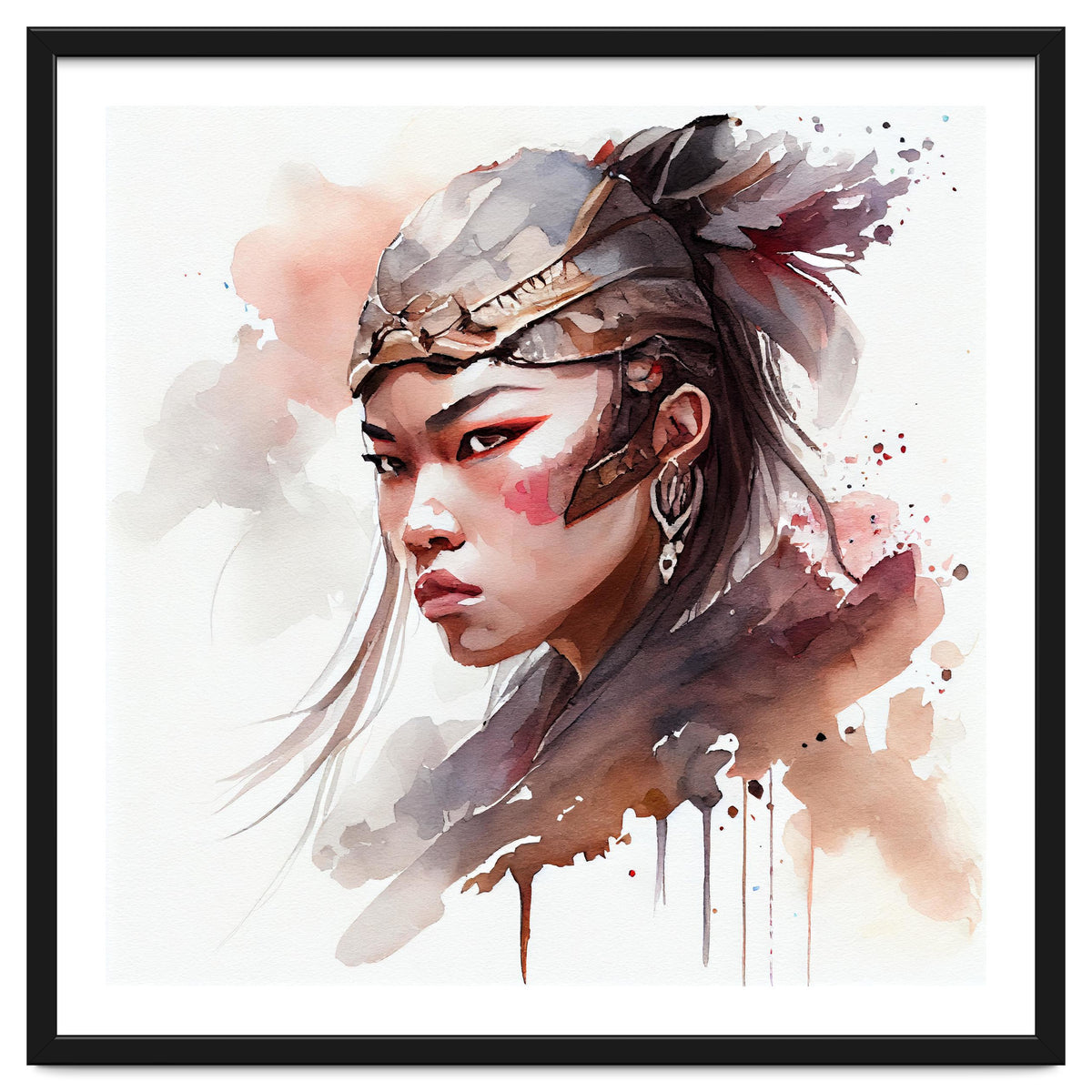 Watercolor Asian Warrior Woman #1