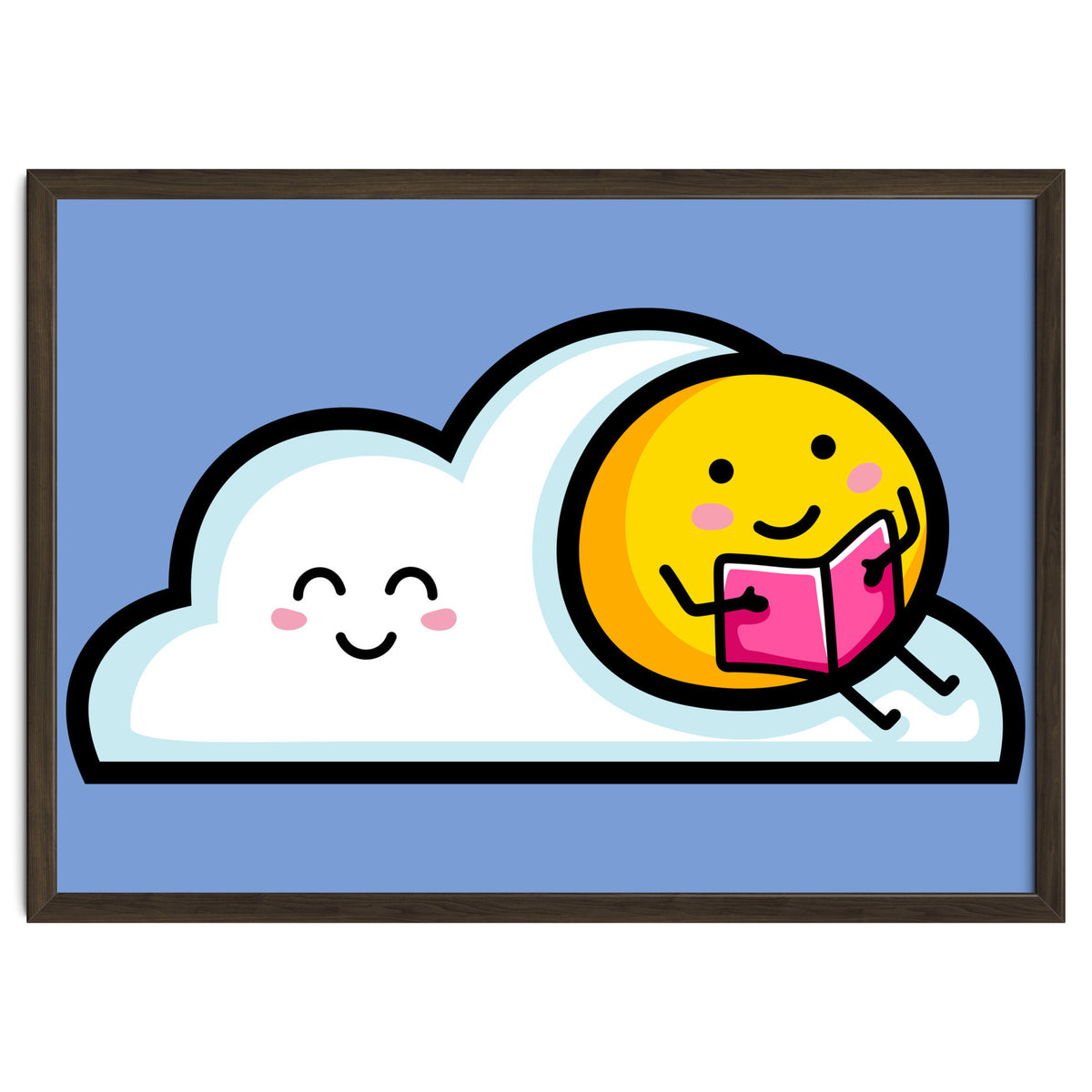 Kawaii Cute Sun Reading A Book On A Cloud