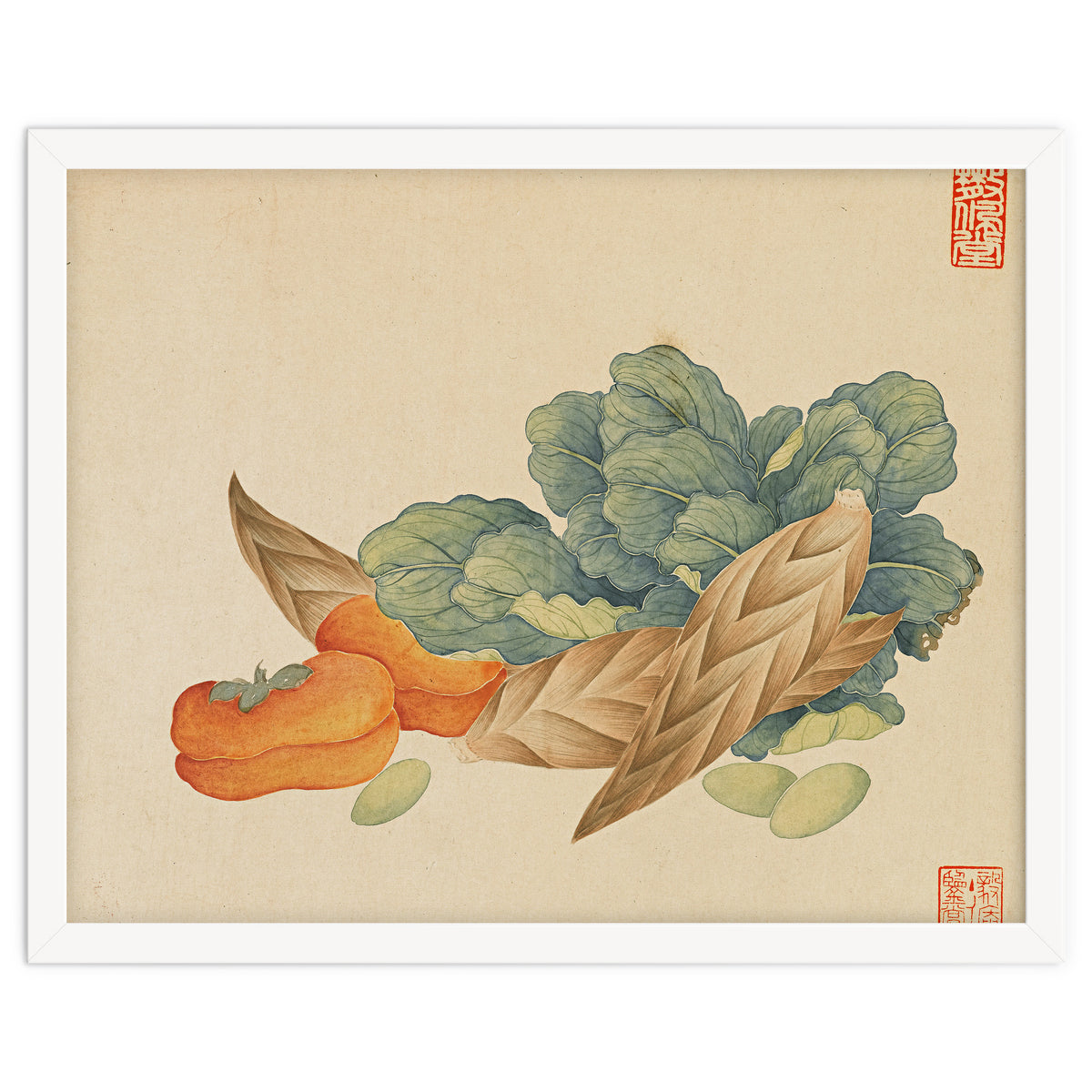 Wang Chengyu~flowers And Vegetables, Vegetables, Fruits, Chinese Cabbage, Lentils, Bamboo Shoots, Persimmons