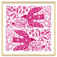 Doves And Flowers Magenta Pink