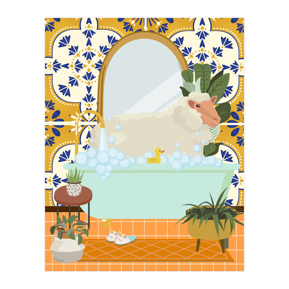 Sheep Bathing in Moroccan Style Bathroom (Print Only)