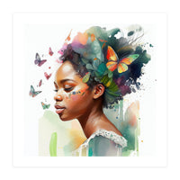 Watercolor Butterfly African Woman #3 (Print Only)