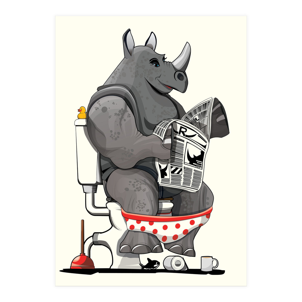 Rhinoceros on the Toilet, Funny Bathroom Humour (Print Only)