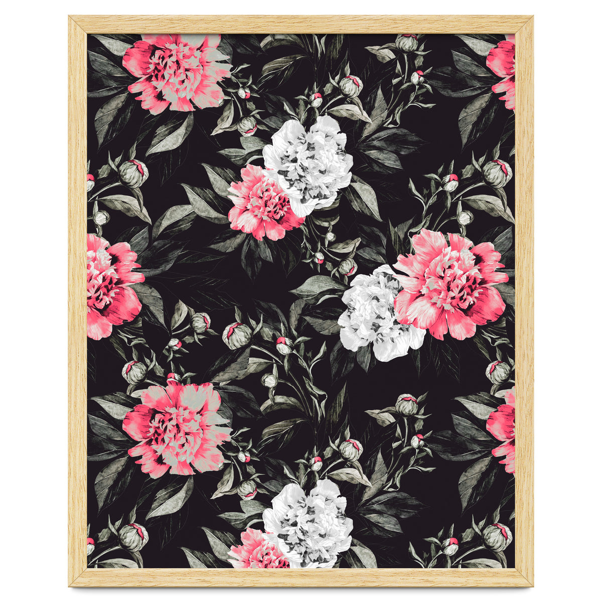 Floral pink - black & white dark