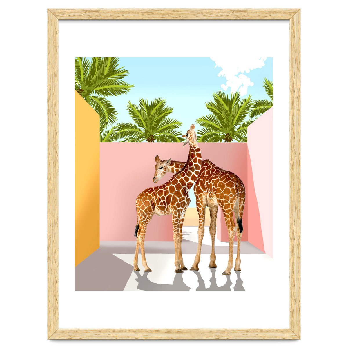 Giraffe Villa | Contemporary Modern Architecture Digital Graphic Art | Wildlife Animals Palm Exotic