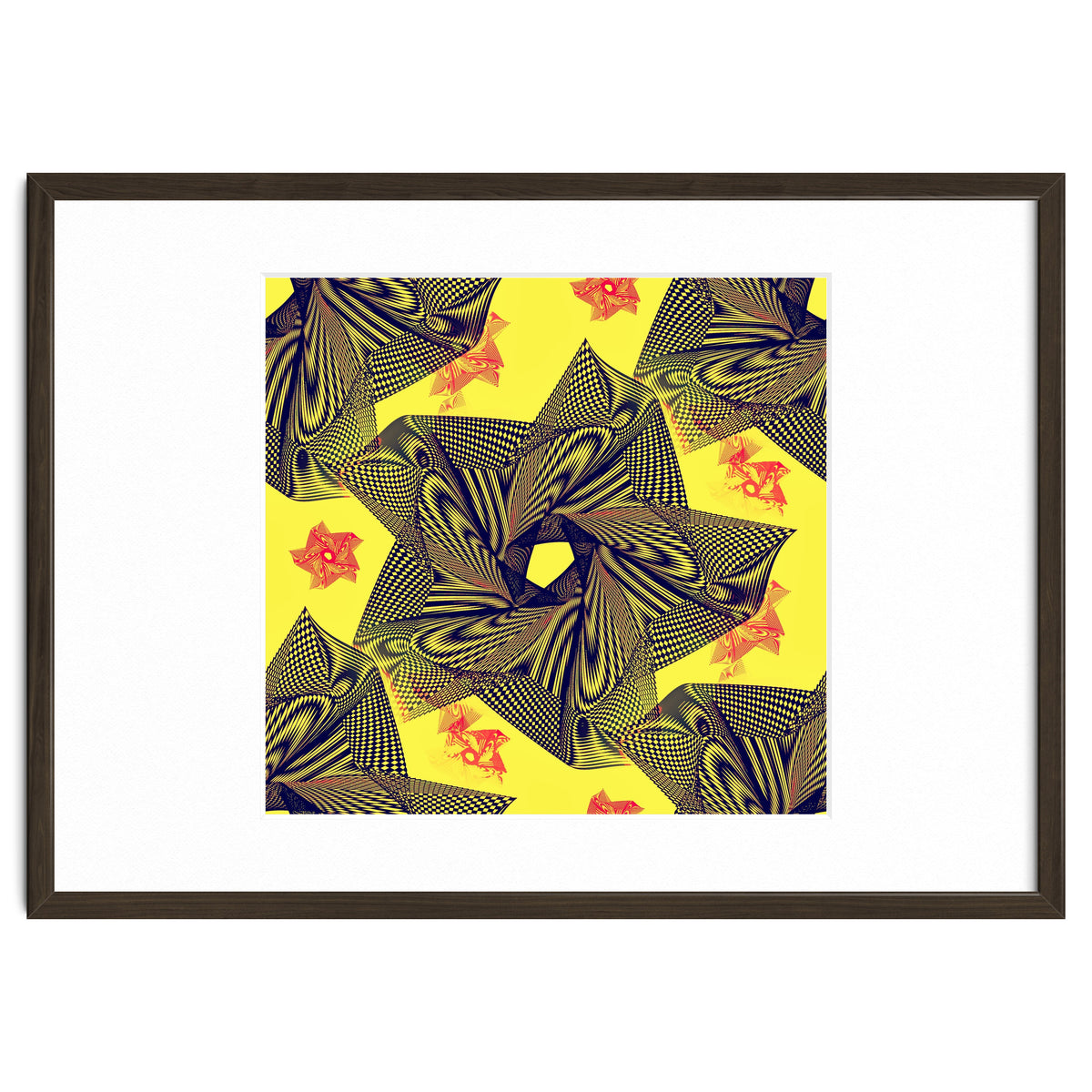 Black flowers on yellow background.