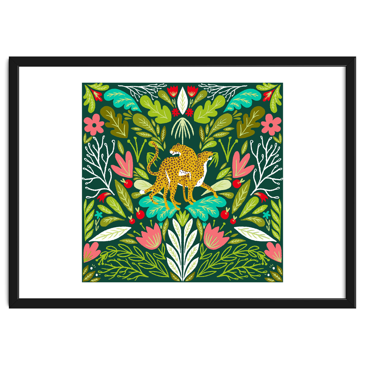 Cheetah Couple Illustration, Wild Cat Jungle Nature, Mandala Painting, Wildlife Tropical Tiger