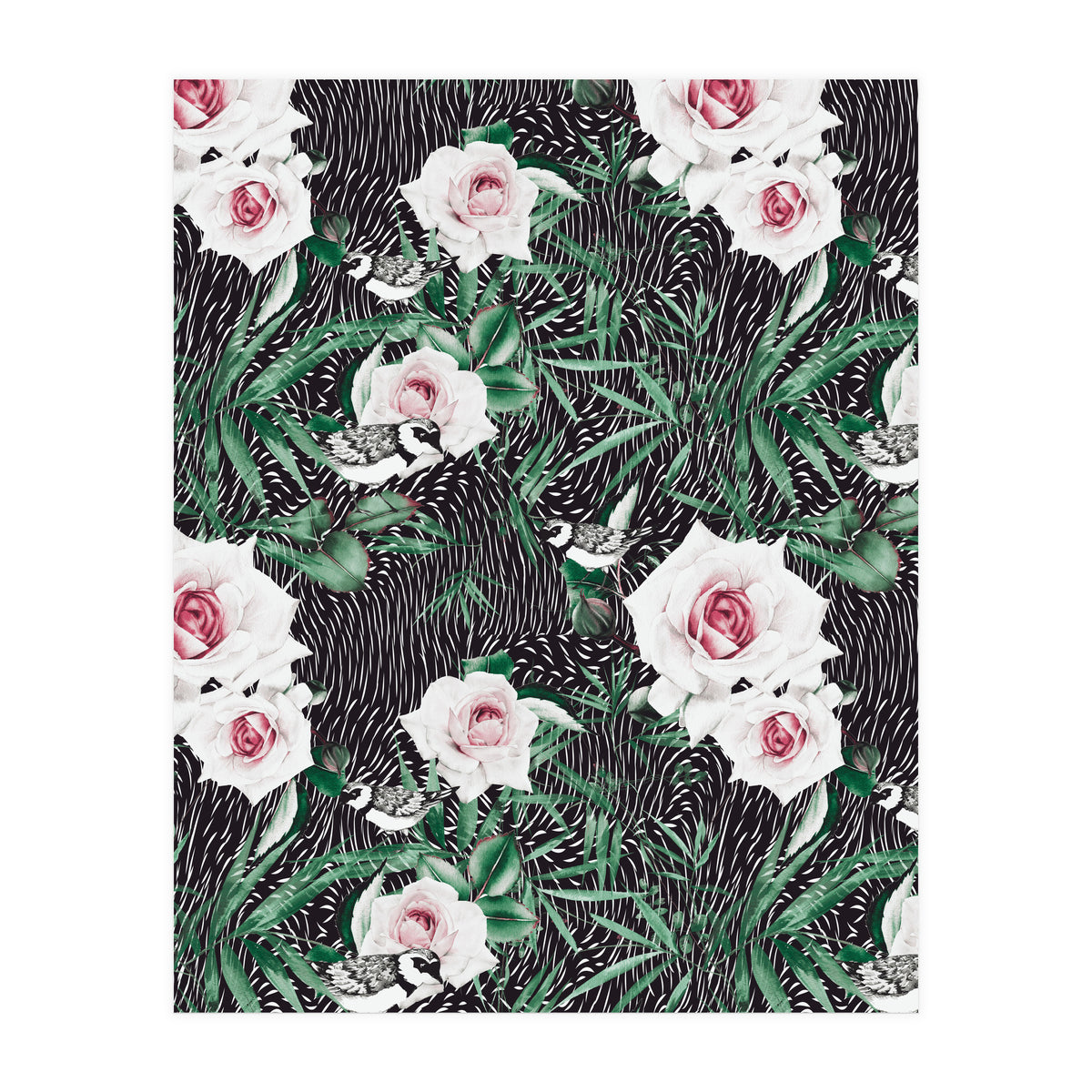 Dark flowery abstract of birds (Print Only)