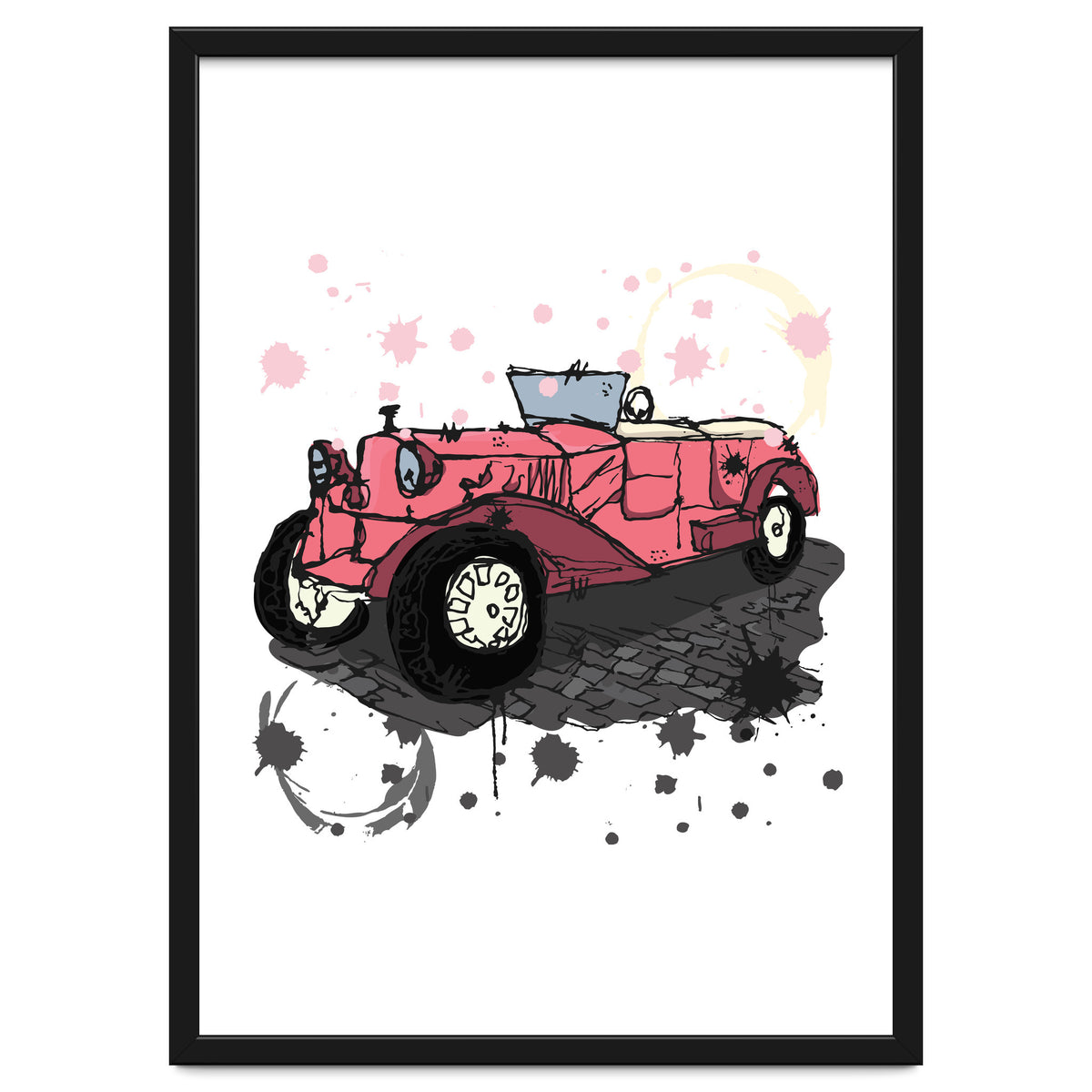 Vintage pink car sketch