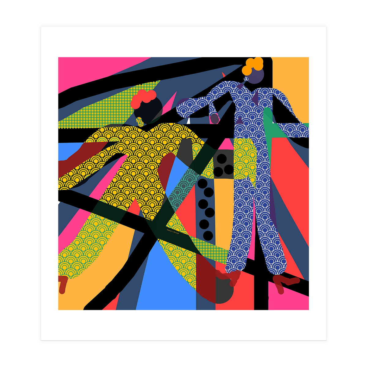 LADIES WEARING YELLOW AND BLUE PATTERNS (Print Only)