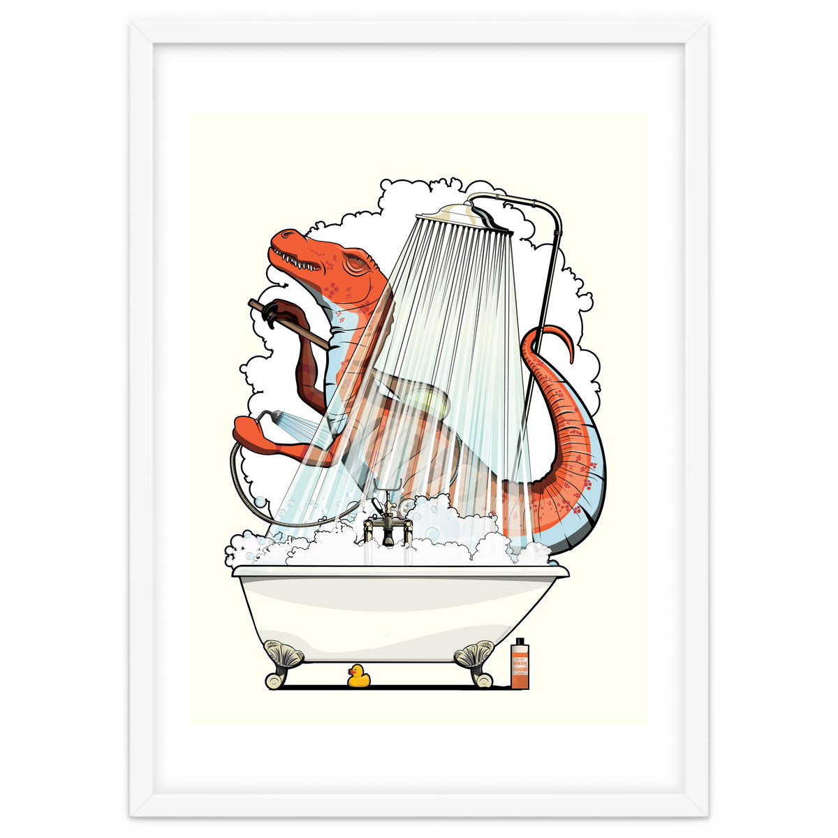 Dinosaur Velociraptor in the Shower, funny bathroom humour