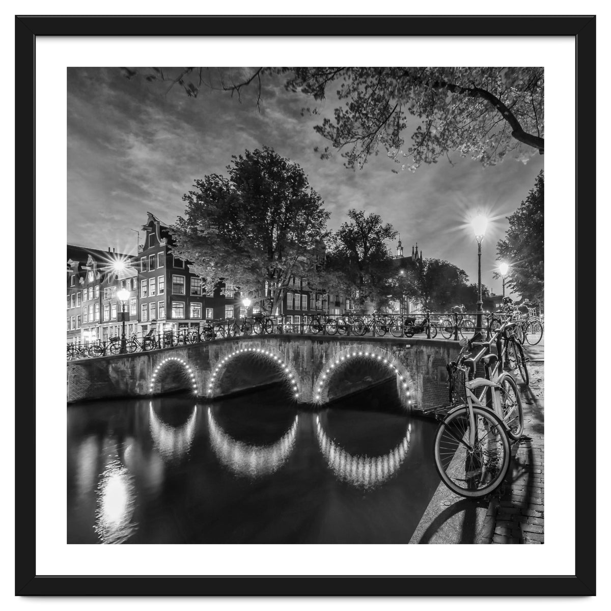 AMSTERDAM Idyllic nightscape from Keizersgracht | Monochrome