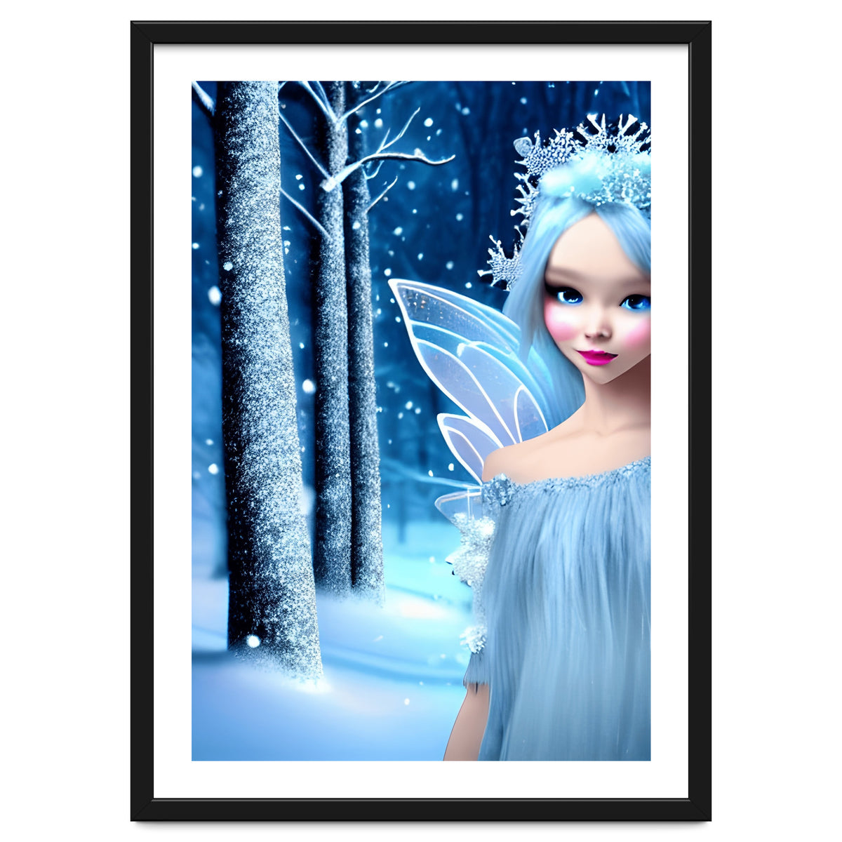 Cute 3d light blue Winter Fairy in the Forest