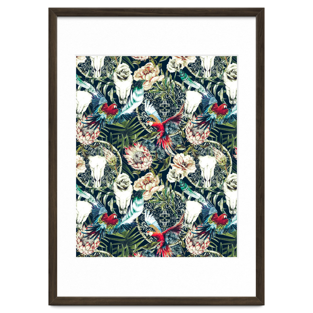 Dark pattern boho skull tropical