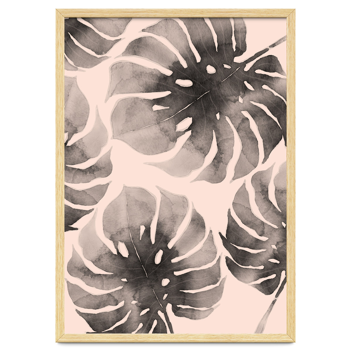 Monstera pink and gray watercolor