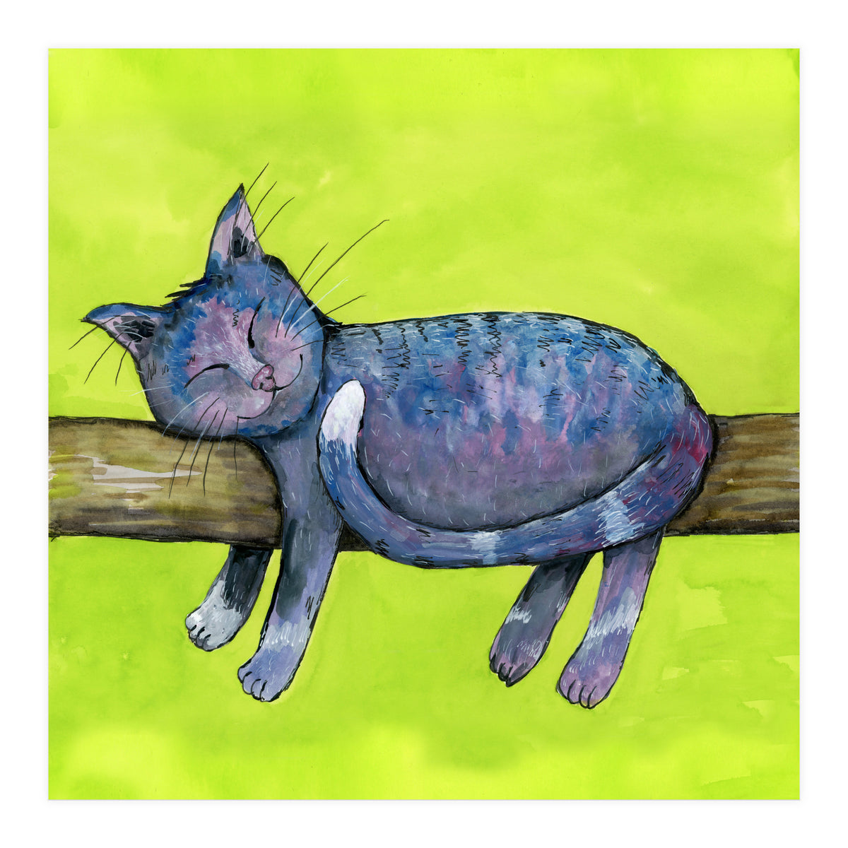 Sleeping cat in purpe (Print Only)