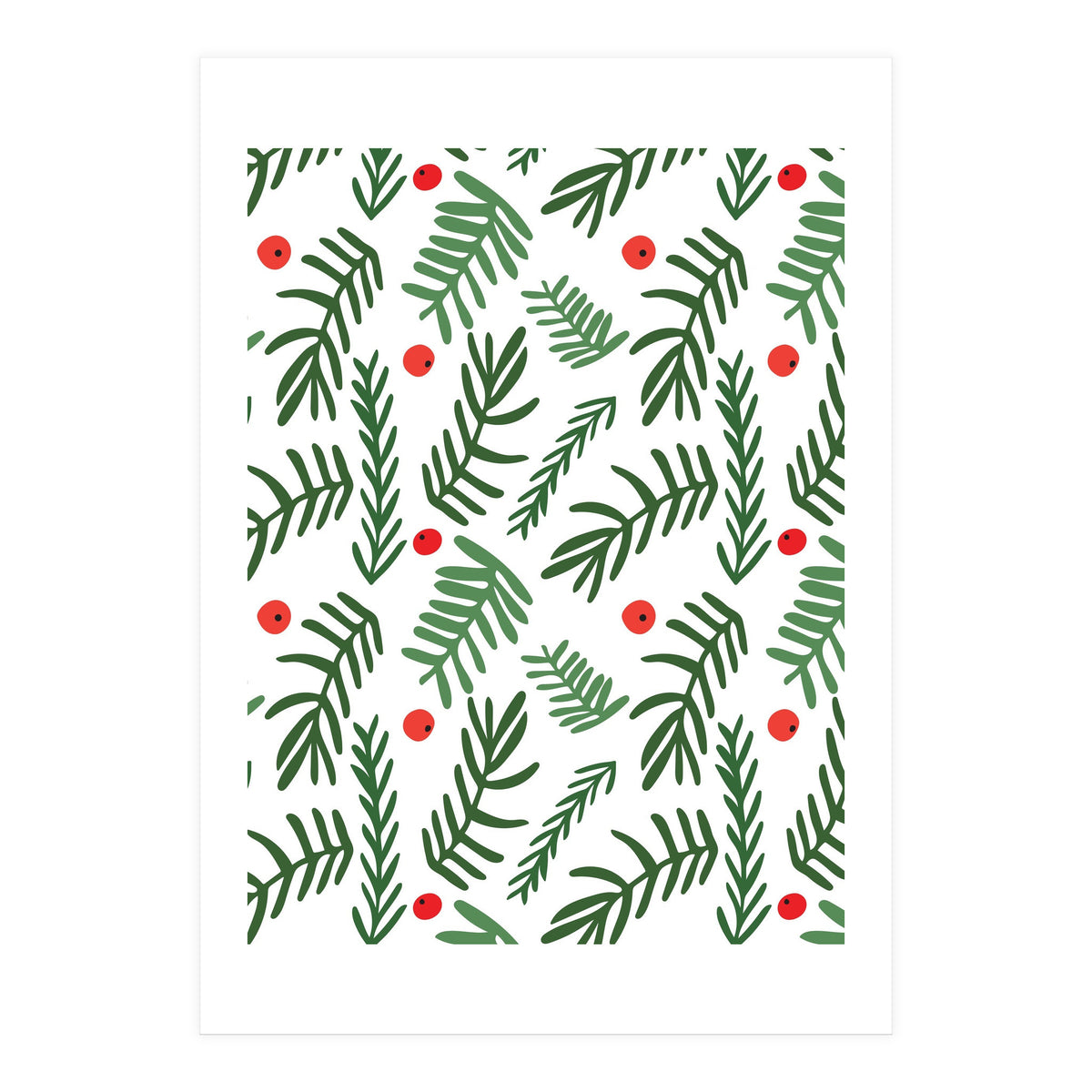 Pine Tree Branches With Christmas Berries Pattern (Print Only)