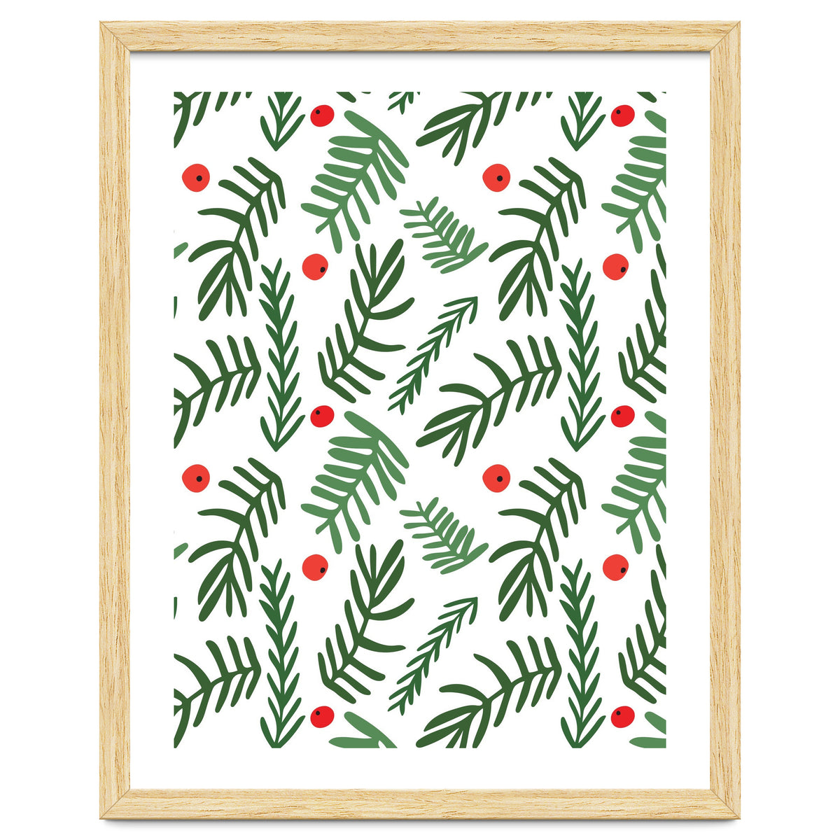 Pine Tree Branches With Christmas Berries Pattern