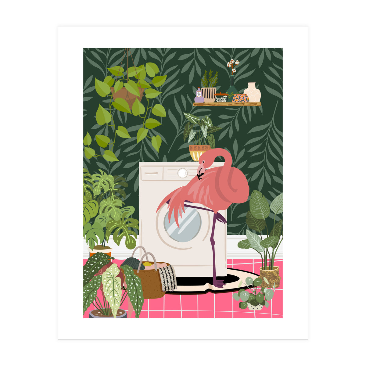 Flamingo in Jungle Laundry Room (Print Only)