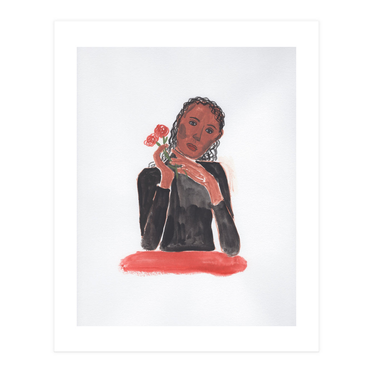 Lady with red roses (Print Only)