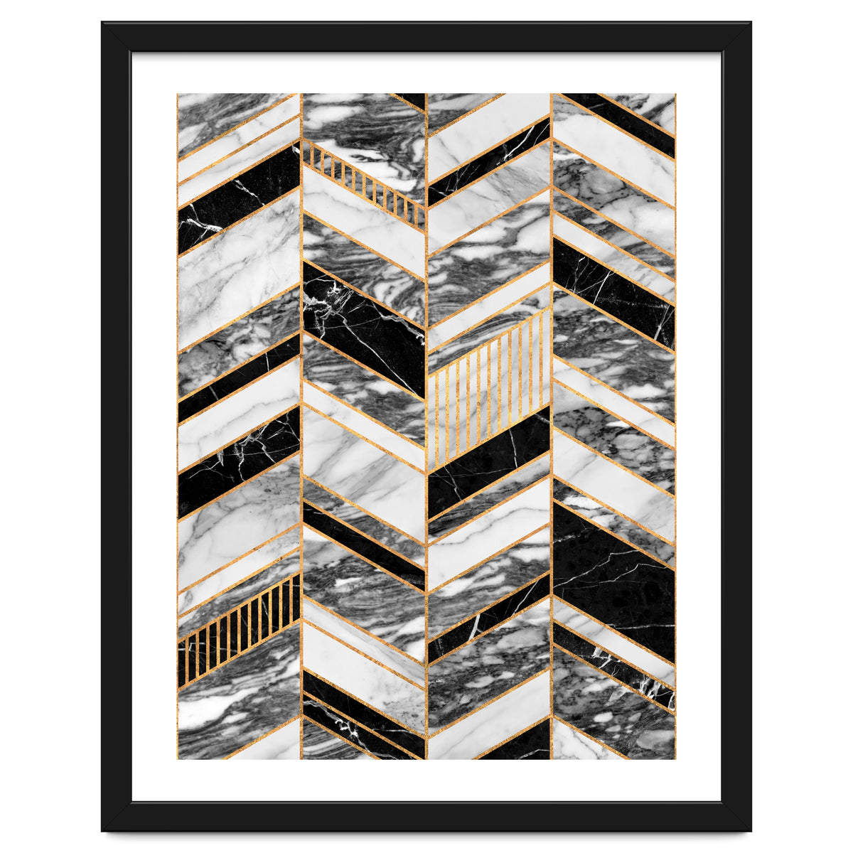Abstract Chevron Pattern - Black and White Marble