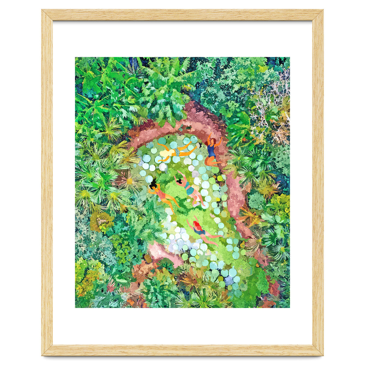 Tropical Vacay | Rainforest Jungle Botanical Lush Nature | Summer Lake People Swim | Boho Painting