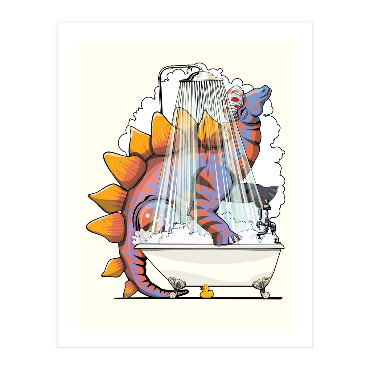 Dinosaur Stegosaurus in the Shower, funny bathroom humour (Print Only)
