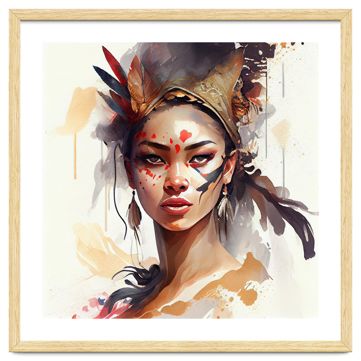 Watercolor Floral Indian Native Woman #7