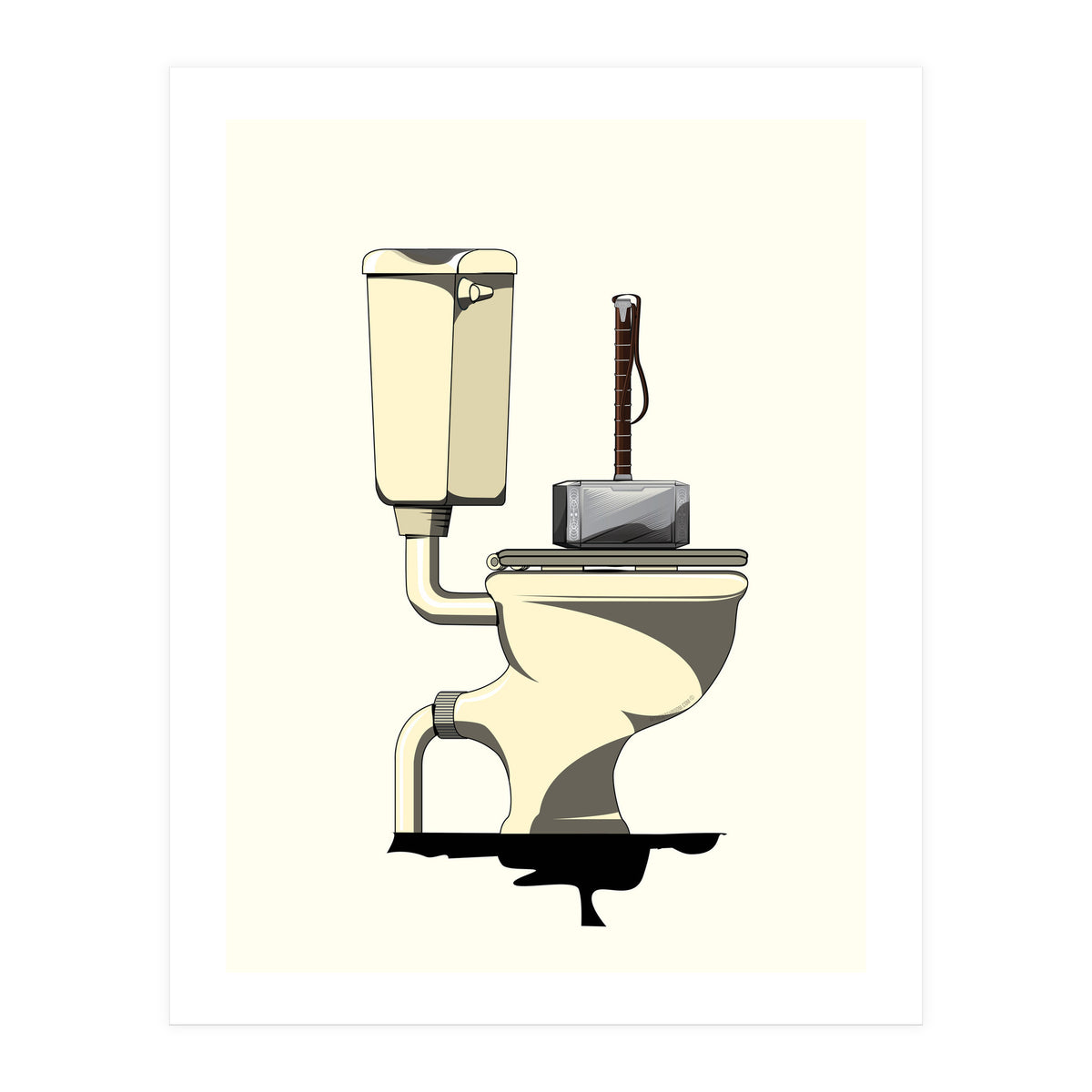 Thor's Hammer Mjolnir on the Toilet, funny bathroom humour (Print Only)