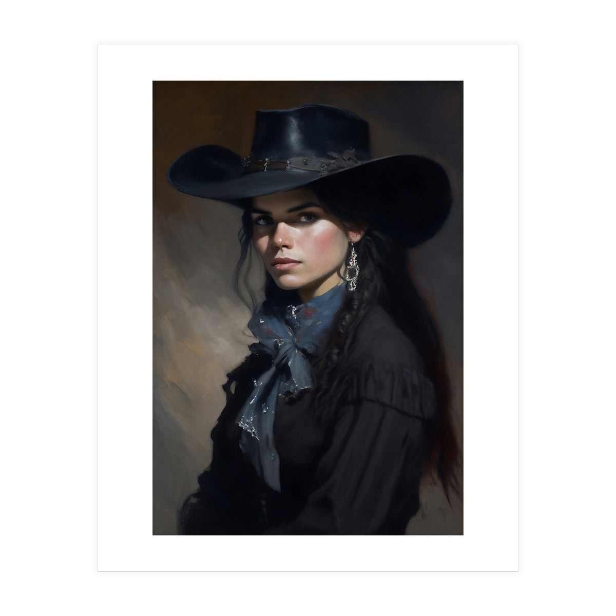Gothic Cowgirl Moody Dark Painting  (Print Only)