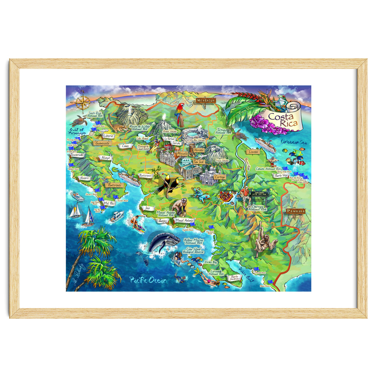 Costa Rica Map Illustration