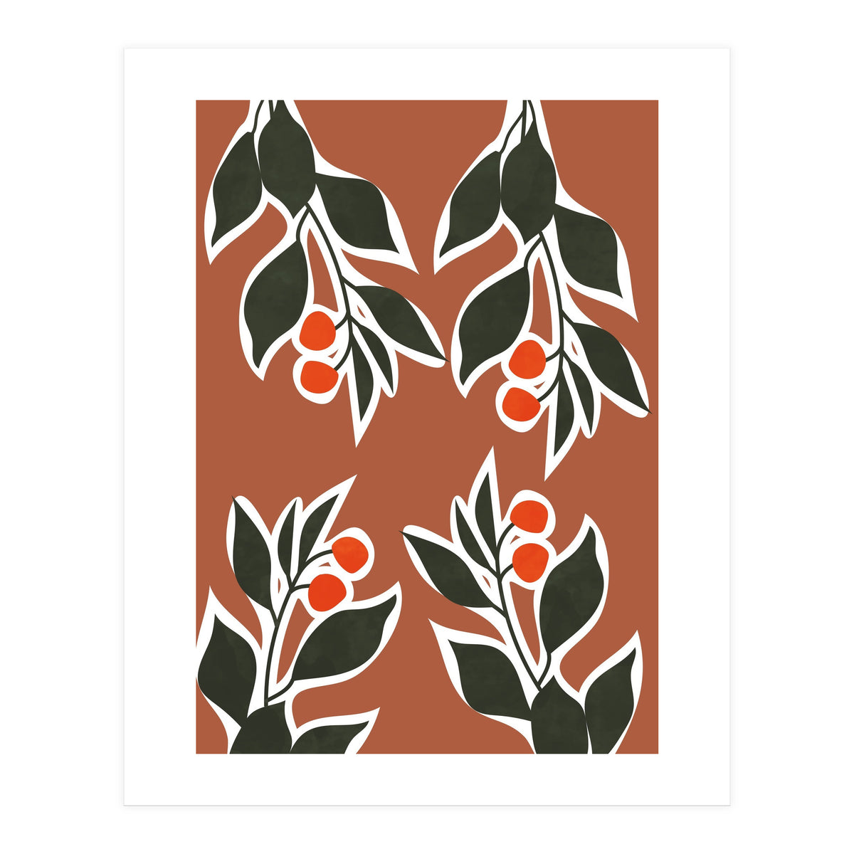 Red Cherry Leaf Boho Botanical II (Print Only)