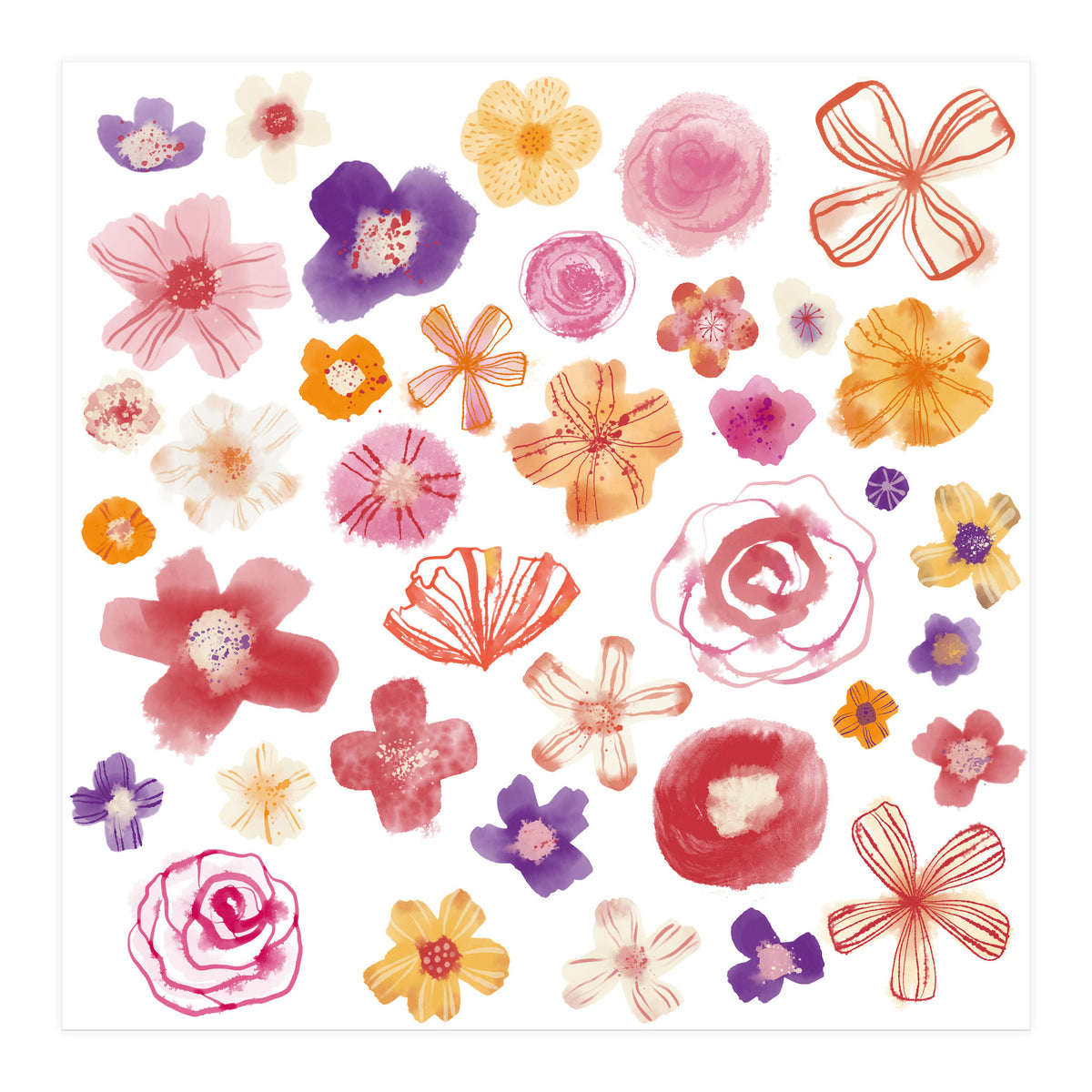 Fresh Watercolor Wildflowers (Print Only)