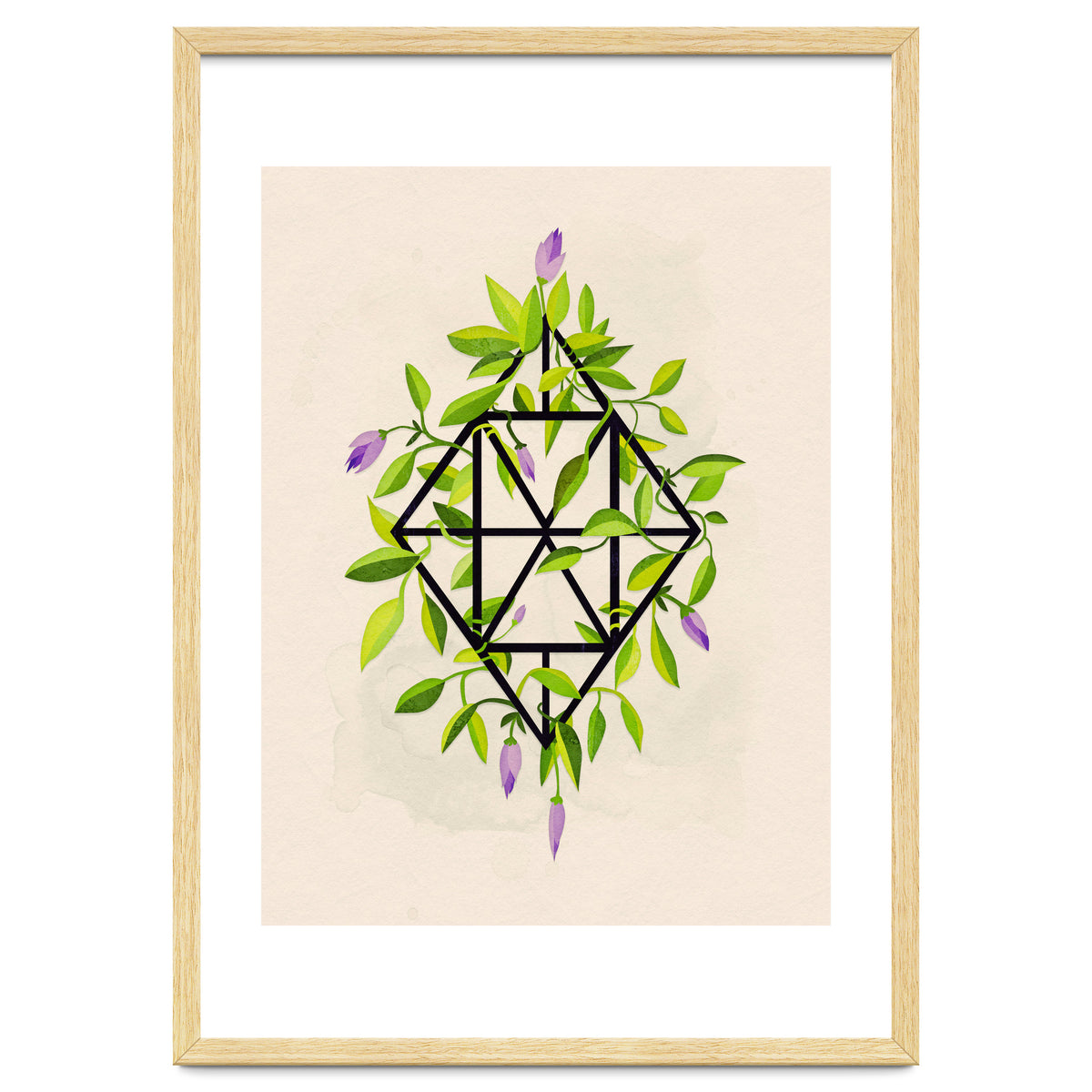 Geometric frame with leaves and flowers